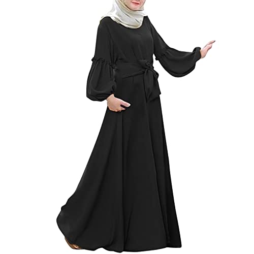 Bluelucon Arabische Kleidung Damen Hijab Kleider Burka Long Sleeve Islamic Prayer Dress Türkisch Muslimische Lang Kleider Set Mit Voller Länge Hijab Kleid 0620B-Schwarz S von Bluelucon