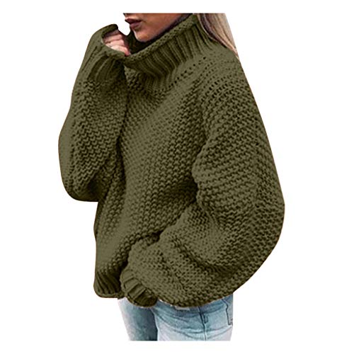 Bluelucon Damen Pullover Strick Elegantpullover Grobmaschig Oversize Strickpulli Strickpulli Damen Casual Loose Winter Warm Sweater #3-Armeegrün M von Bluelucon