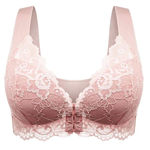 Bluelucon Damen Sport BH Spitzen BH Frauen Bustier Weich Vorne Geschlossen Yoga Sports BH Bra Top Bustier Damen Gepolstert Push Up Rosa 9XL von Bluelucon