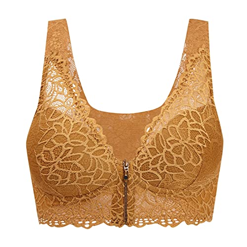 Bluelucon Damen Sport bh Spitzen bh Push Up Comfort Bra Bralette Crop Top Sexy Gepolstert Underhemd Für Laufen Joggen Yoga Gold 3XL von Bluelucon