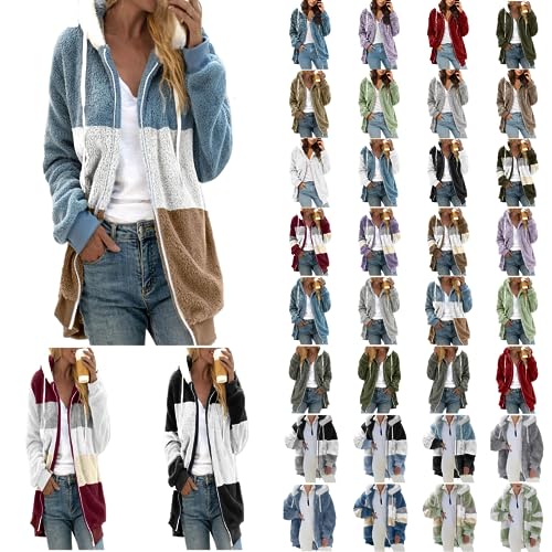 Bluelucon Damen Teddy Fleecepullover Leicht Oversize Hoodie Coat Winter Reißverschluss Kapuzenjacke mit Tasches Einfarbig Lässige Jacken Mantel Oberteile Teddyjacke übergangsjacke 10_Blau 5XL von Bluelucon