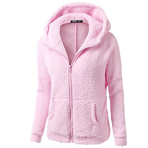 Bluelucon Damen Teddy Fleecepullover Leicht Oversize Plüschpulli Hoodie Coat Winter Reißverschluss Kapuzenjacke mit Tasches Einfarbig Lässige Jacken Mantel Oberteile Teddyjacke Plüschjacke von Bluelucon