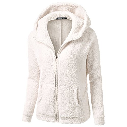 Bluelucon Damen Teddy Fleecepullover Leicht Oversize Plüschpulli Hoodie Coat Winter Reißverschluss Kapuzenjacke mit Tasches Einfarbig Lässige Jacken Mantel Oberteile Teddyjacke Plüschjacke von Bluelucon