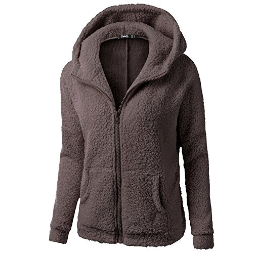 Bluelucon Damen Teddy Fleecepullover Leicht Oversize Plüschpulli Hoodie Coat Winter Reißverschluss Kapuzenjacke mit Tasches Einfarbig Lässige Jacken Mantel Oberteile Teddyjacke Plüschjacke von Bluelucon