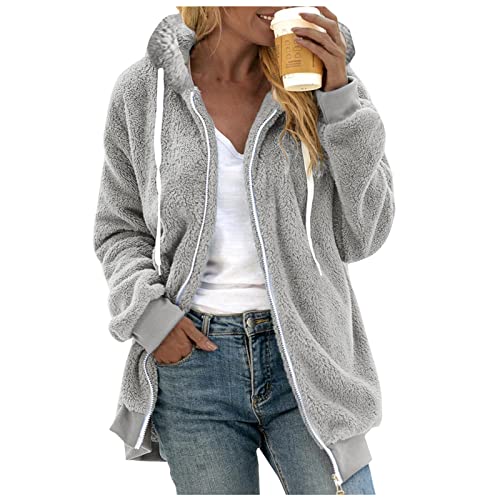 Bluelucon Fleecejacke Damen Plüsch Warm Gefüttert Sweatshirt Lang Warm GefüTtert Flauschige Jacke Fleecejacke Damenjacke Teddy Hoodie Hausjacke Herbst Winter Winterpullover von Bluelucon