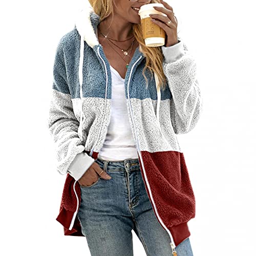 Bluelucon Fleecemantel Damen Große Größen Lang Outdoor mit Kapuze Teddy Coat Flauschig Sherpa Cardigan Lockere Winter Fellmantel Outerwear Felljacke Cardigan Fleecejacke Kapuzenpullover Pulli von Bluelucon