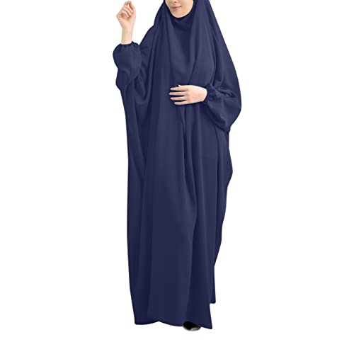 Bluelucon Gebetskleidung Für Frauen Dubai Hijab Hochzeit Abaya Kleid Tesettür Giyim Dubai Kaftan Kleid Für Ramadan Beten Kleidung Für Frauen Muslim 0620B-Marine Einheitsgröße von Bluelucon