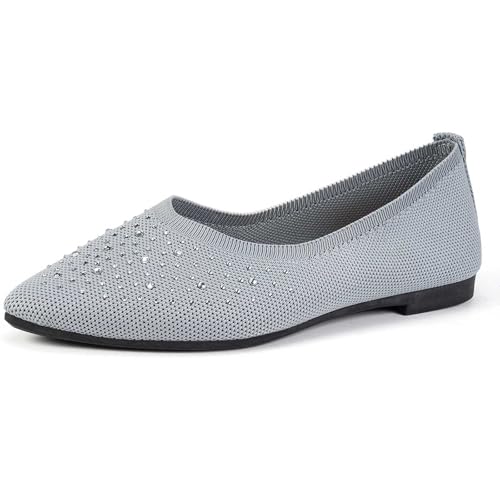 Bluelucon Halbschuhe Damen Freizeitschuhe Sommer Atmungsaktiv Segelschuhe Tanzschuhe Leicht Slipper mit Strass und Spitzer Zehenpartie Lässig Flach Spitzenschuhe Sommerschuhe von Bluelucon