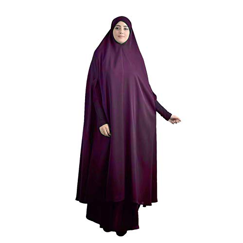 Bluelucon Kaftan Damen Lang Arabisch Burka Ganzkörper Damen Namaz Elbisesi Kadin Ramadan Kleider Damen Mit Hijab Kleid In Voller Länge Lila XXL von Bluelucon