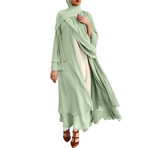 Bluelucon Kaftan Damen Lang Arabisch Islamische Burka Long Sleeve Islamic Prayer Dress Türkisch Muslimische Lang Kleider Set Länge Mit Hijab Grün XXL von Bluelucon