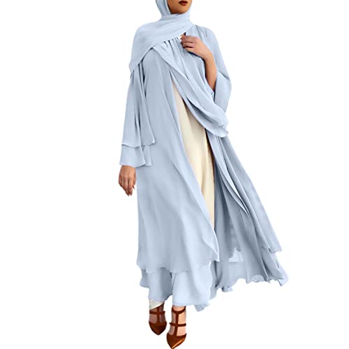 Bluelucon Muslimische Kleider Damen Hijab Set Burka Abaya Kleid Tesettür Giyim Kleider Für Jeden Anlass Islamische Gebetskleidung Frauen Hellblau XL von Bluelucon