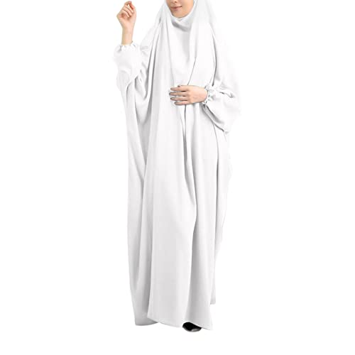 Bluelucon Prayer Dress Muslim Women Hijab Kleidung Modern Abaya Kleid Tesettür Giyim Türkisch Muslimische Lang Kleider Set Gebetskleidung Für Mädchen 0620B-Weiß Einheitsgröße von Bluelucon