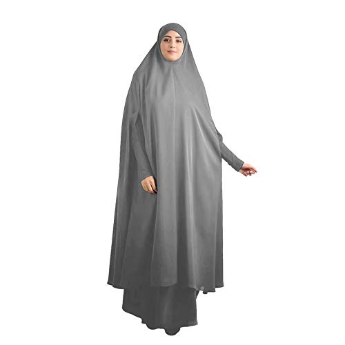 Bluelucon Prayer Dress Muslim Women Hijab Set Burka Abaya Kleid Tesettür Giyim Türkisch Muslimische Lang Kleider Set Beten Kleidung Für Frauen Muslim Grey M von Bluelucon