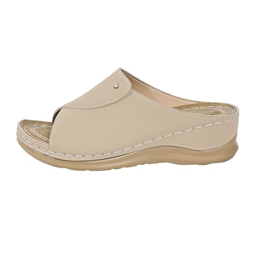 Bluelucon Sandalen Damen Sandaletten Offene Schuhe Arch Leder Breite Bequem Orthopädische Support Elegant Keilsandalen Platform Lässige Atmungsaktiv Keilabsatz Sommerschuhe von Bluelucon