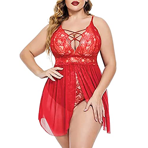 Bluelucon Sexy Dessous Damen Für Sexy Set Strapse,Sexy Spitze Chemise Nachthemd Push Up Nachtkleid Babydoll Backless Lederkleid Bodysuit Clubwear Dessous Nachtwäsche Spitze Erotik BH Lingerie von Bluelucon