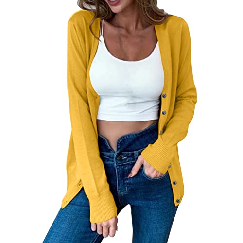Bluelucon Sommer Cardigan Damen Leicht Jacke Damen Frühling Lang Strickmantel Lang Damen Dünne Strickjacke Damen Lang Ubergangsjackendamen Frühjahr Lang Gelb L von Bluelucon