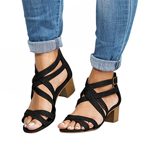 Bluelucon Sommer Sandalen Damen Flach Bequem Abendschuhe Damen Schwarz Riemchenpumps Damen Flach Romersandalen Damen Kniehoch Riemchensandalen Damen Silber Sandalen Damen Sommer Mit Absatz von Bluelucon