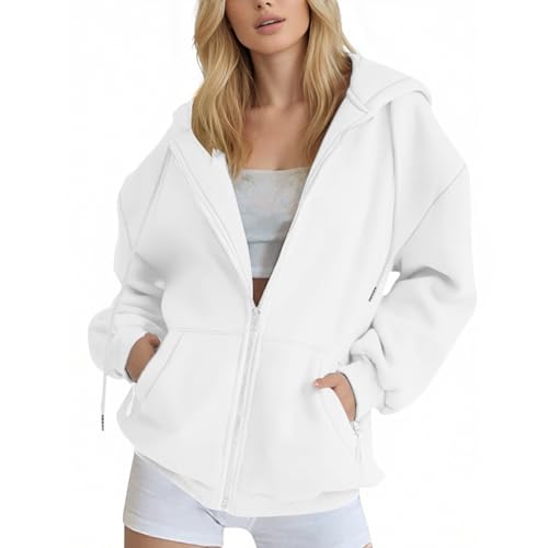 Bluelucon Sweatjacke Damen Hoodie mit Kapuze Sweatshirt Jacke Oversized Zip Kapuzenpullover Casual Oberteil Kapuzenjacke Pullover Teenager Mädchen Y2K Clothes Übergangsjacke Kaputzenpulli von Bluelucon