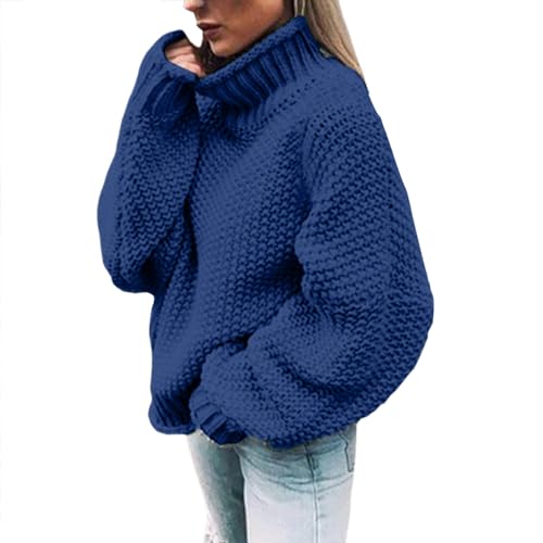 Bluelucon Winterpullover Damen Elegant Pullover Oberteile Grobmaschig Oversize Strickpulli Strickpulli Damen Grobstrick Strickpulli #1-Marine XXL von Bluelucon