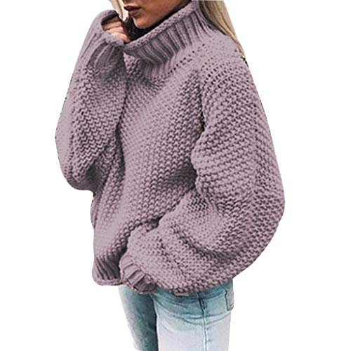 Bluelucon Winterpullover Damen Warm Rollkragenpullover Grobmaschig Oversize Strickpulli Häkelpullover Damen Oversized Sweatshirts #2-Lila L von Bluelucon