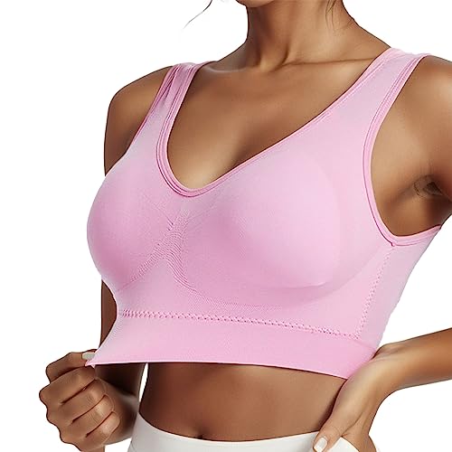 Bustier Damen Gepolstert Sport Bra Lacy Tops Sexy Yoga BHS Für Große Größen Klassische BHS Sport Set Damen Yoga Sports BH Bra Top Rosa 4XL von Bluelucon