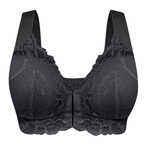 Bustier Damen Große Brüste Front Closure Push Up Ohne Bügel Top Lace Bra Bralette Crop Top Sexy Yoga Sports bh Bra Top Bustier Damen Gepolstert Push Up Schwarz 80B von Bluelucon