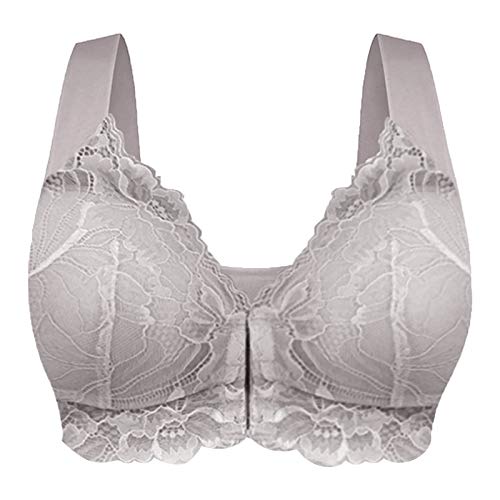 Damen Bequem BH Front Closure Push Up Ohne Bügel Top Lace Bra Vordere Schnalle Lacy Tops T-Rücken Bustier Damen Gepolstert Push Up Grey M von Bluelucon