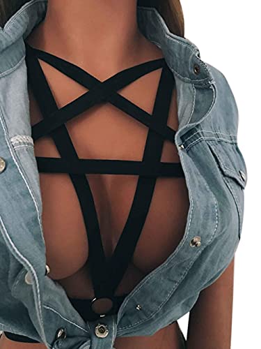 Damen Harness BH Straps Elastic BrustPunk Body Harness für Damen Push Up Erotische Ouvert-Dessous Kostüme Käfig BH Strappy hohl Bustier BH Riemchen aushöhlen BH Bustier Käfig BH BL45 von Bluelucon