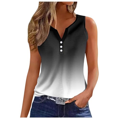 Damen Oberteile V-Ausschnitt Ärmellos Blusentop V-Ausschnitt Ärmellos T Shirt Elegant Ohne Arm Bluse Oberteile Tops 2024 Sommer Elegant Ärmellos T Shirt #02_Schwarz,L von Bluelucon