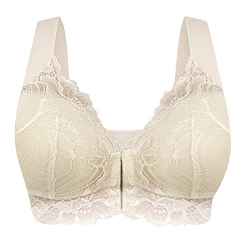 Damen Push Up BH Front Closure Push Up Ohne Bügel Top Lace Bra Bralette Crop Top Sexy Lacy Tops T-Rücken Stretch Wohlfühl-BH Flesh Color 4XL von Bluelucon