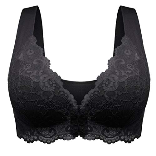 Damen Push Up BH Front Closure Push Up Ohne Bügel Top Lace Bra Seamless BH Stretch Wohlfühl-BH Lacy Tops T-Rücken Damen Top Für Laufen Joggen Yoga Schwarz M von Bluelucon