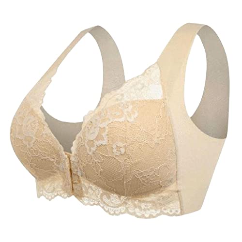 Damen Sport BH Spitzen BH Frauen Bustier Racerback Lace Bra für Yoga Atmungsaktiv Bra Damen Bequem BH mit Polstern Push Up Yoga Sports Jumping Fitness Bra Bustier Polster Lace Bralette Beige 85B von Bluelucon