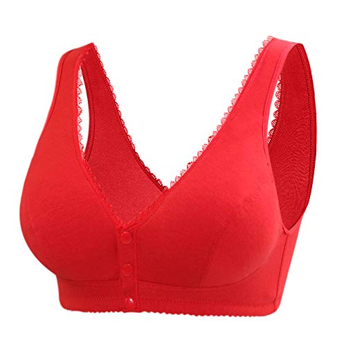 Damen Sport bh Spitzen bh Front Closure Push Up Ohne Bügel Top Lace Bra Große Größen Für Yoga Fitness Training Klassische Bustier Rot 3XL von Bluelucon