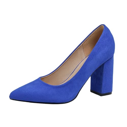 Damen Velours Pumps Schuhe,Klassische Pumps Elegant Pumps mit Blockabsatz Damen Kleidschuhe Pumps Perfekt für täglich Party Dating Büro Frühling Sommerschuhe Blau,37.5 von Bluelucon