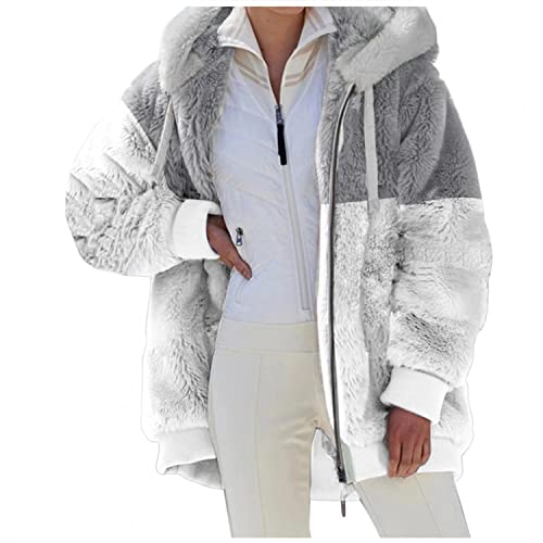 Fleecejacke Damen Teddy Plüschjacken Kapuzenjacke mit Reissverschluss Coat Elegant Damenjacken PlüSchjacke Teddy Winter Flauschig PlüSchmantel Teddymantel Jacke Warm Kapuzenmantel Große Größen von Bluelucon