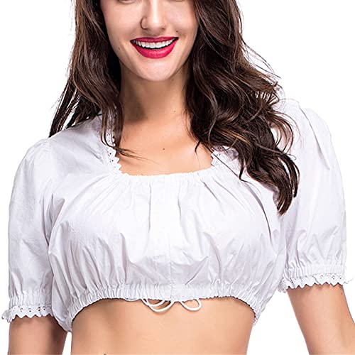 Spitzentop Damen Dirndl Bluse Damen Open Nabelschnur Spitzenhemd Sexy Damen-BH Lacy Tops Krüger Dirndl Für Oktoberfest Korsett Oberteil Outfit Damen Weiß-5 M von Bluelucon