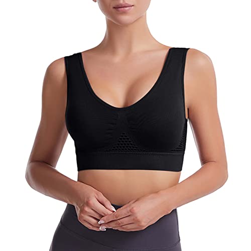 Sport BHS Für Damen Bequem BH Baumwoll BH Ohne Buegel Mittle Halt Gepolstert Wohlfühl-BH Klassische Bustier Yoga Sports BH Bra Top Schwarz 3XL von Bluelucon