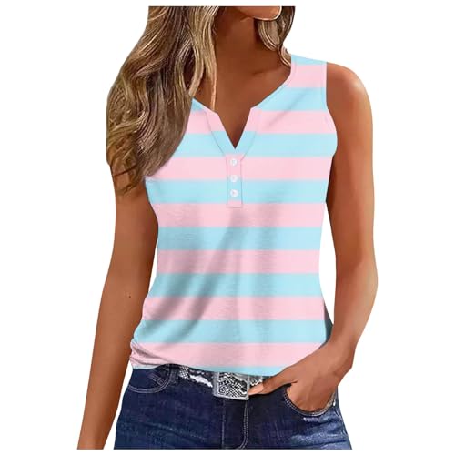 Tank Tops für Damen Sommer Ärmellose T Shirts V-Ausschnitt Ärmellos T Shirt Elegant Ohne Arm Bluse Oberteile Tops 2024 Tank Top Damen Sommer 2024 Trendy #03_Rosa,M von Bluelucon