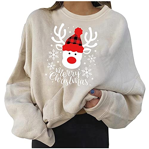 Weihnachten Pullover Damen Reindeer Sweatshirt Damen Oberteile Einfacher Xmas Jumper Für Paare Crew Neck Pullover Bunt Pulli Mädchen Tops Rosa S von Bluelucon