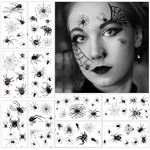 10 Blätt Halloween Spinnen Tattoo,Spinnen Temporäre Tattoos,3D Fake Tattoos Spinnen Spinnennetz, Tattoo Gesicht Spinnentattoos, Spinnen Gesichtstattoo für Halloween Zubehör Masquerade Karneval Party 10 Blätt Halloween Spinnen Tattoo,Spinnen Temporäre Tattoos,3D Fake Tattoos Spinnen Spinnennetz, Tattoo Gesicht Spinnentattoos, Spinnen Gesichtstattoo für Halloween Zubehör Masquerade Karneval Party von Bluelves