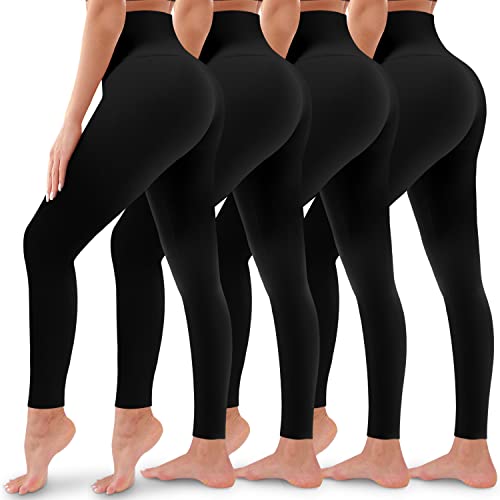 4 Stück Leggings für Frauen Butt Lift Hohe Taille Bauchkontrolle No See Through Yoga Hosen Workout Laufen Leggings, 01-assort01, Large-X-Large von Bluemaple
