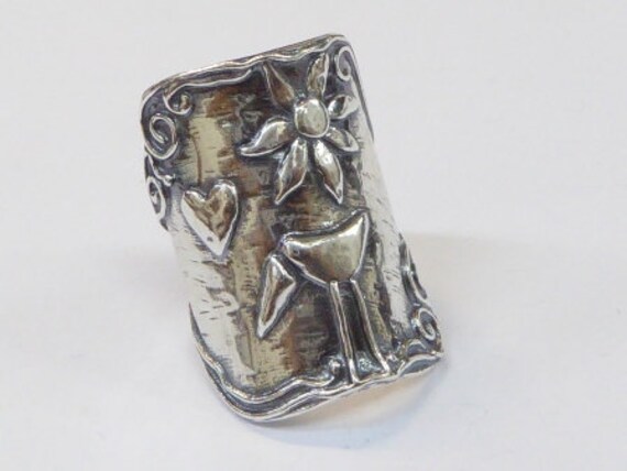 Niedlich Sterling Silber Ring Für Frau, Boho Ringe Graviert Mit Einer Naif Zeichnung von Bluenoemi