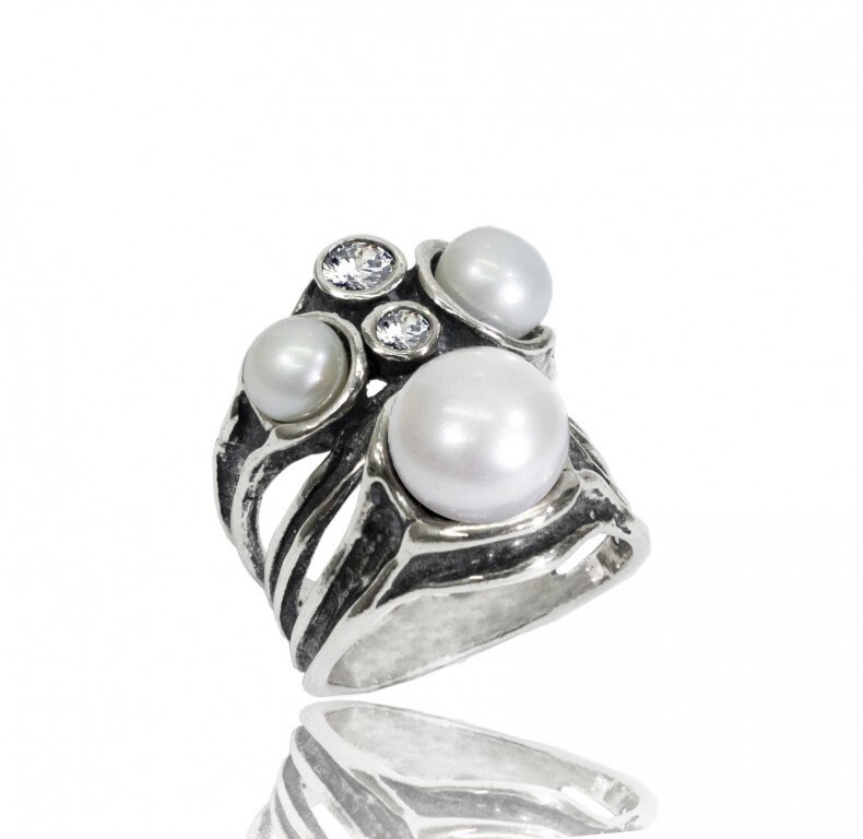 Perlenringe Für Frauen Sterling Silber Ring Israel Schmuck Perle von Bluenoemi