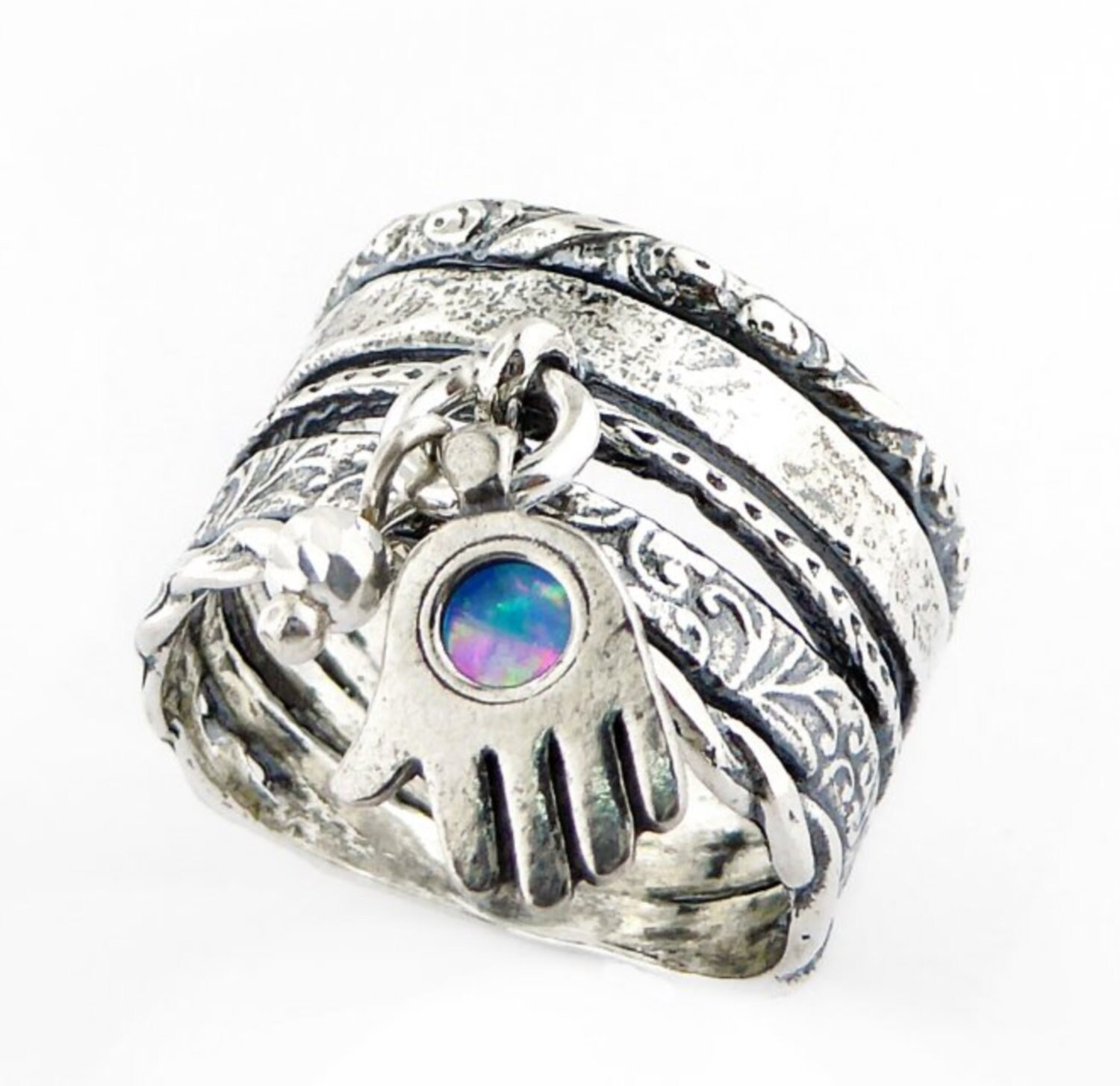 sterling Silber Ring, Vintage Hamsa Charm, Handgefertigter Schmuck Ring von Bluenoemi