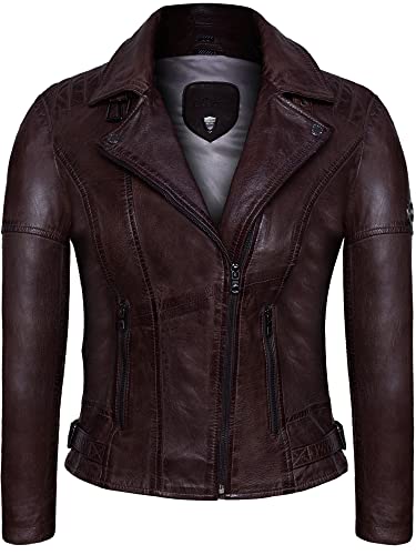 Blueorn Heeda Damen Lederjacke Übergangsjacke aus feinstem Lammnappa Leder - Modernen Bikerjacke Echtleder Jacke mit Reverskragen (as3, alpha, m, regular, regular, Braun) von Blueorn