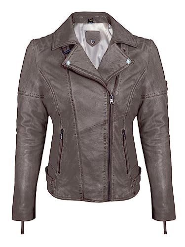 Blueorn Heeda Damen Lederjacke Übergangsjacke aus feinstem Lammnappa Leder - Modernen Bikerjacke Echtleder Jacke mit Reverskragen (as3, alpha, x_l, regular, regular, Taupe) von Blueorn