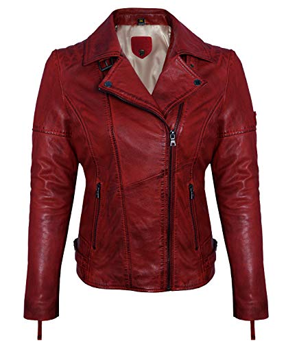 Blueorn Heeda Damen Lederjacke Übergangsjacke aus feinstem Lammnappa Leder - Modernen Bikerjacke Echtleder Jacke mit Reverskragen von Blueorn