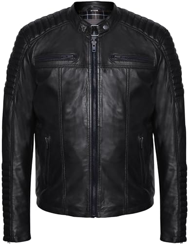 Blueorn Herren Lederjacke Erik Übergangsjacke - Echtleder Bikerjacke Freizeitjacke - Vintage Steppjacke aus Lamm Nappa echt Leder Schwarz (DE/NL/SE/PL, Alphanumerisch, XL, Regular, Regular, Schwarz) von Blueorn