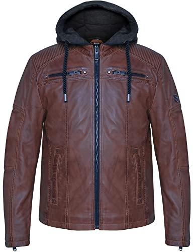 Blueorn Herren Lederjacke Hinrik Bikerjacke-Echt-Leder-Freizeitjacke gefütterte Übergangsjacke - Steppjacke mit Abnehmbarer Kapuzen-Hoodie (as3, alpha, l, regular, regular, Cognac) von Blueorn