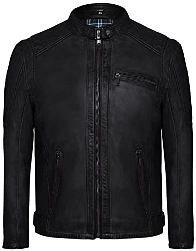 Blueorn LIAM Lederjacke Herren im Bikerstil - Bikerjacke Übergangsjacke Vintage Jacke mit Stehkragen aus Lamm Nappa echt Leder in Braun (as3, alpha, 3x_l, regular, regular, Schwarz) von Blueorn